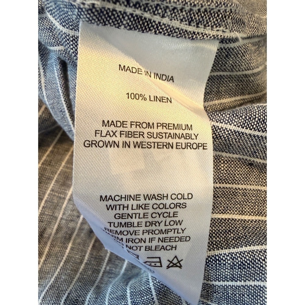 Quince Women XL Blue White Striped 100% Linen Smocked Tiered Maxi Dress NWT - Picture 6 of 8